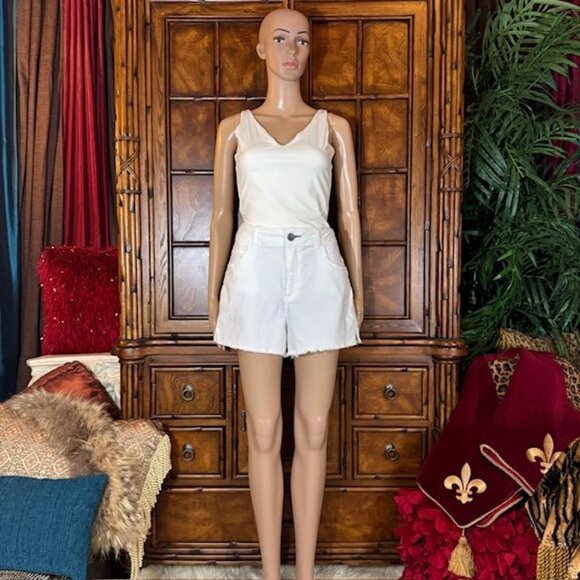 Copper Key White Denim Stretch Cotton Shorts Fringe Fray Hem - Picture 4 of 12